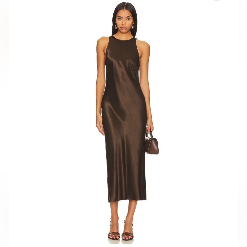 Rails Solene sleeveless satin midi dress in Espresso like new worn once